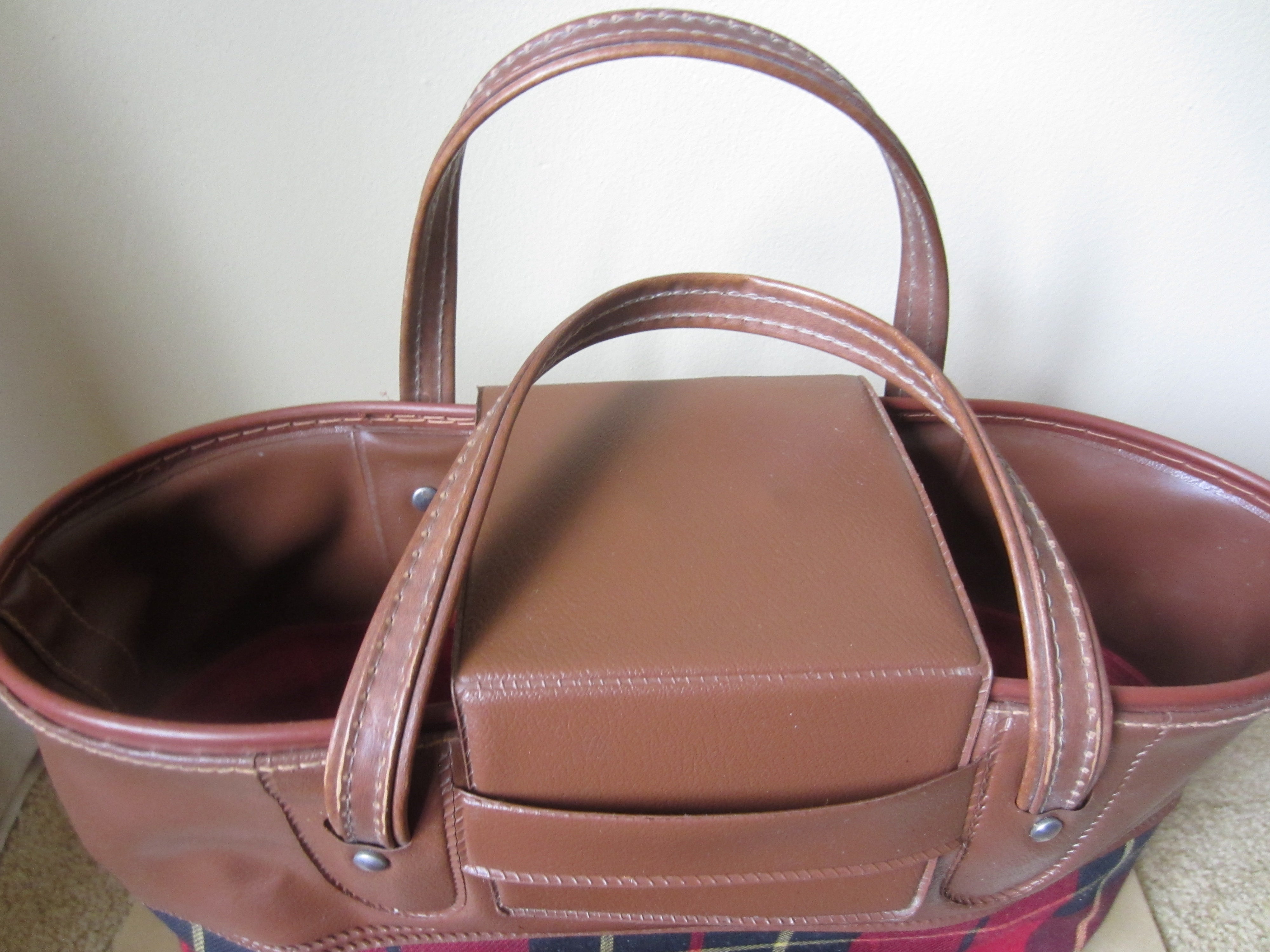 Vintage Thermos Set with Plaid Carry Bag