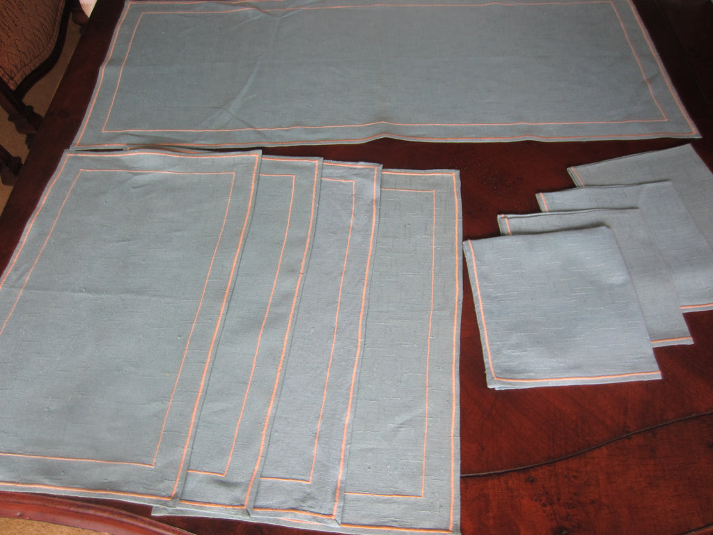 Blue and Peach Linen Table Set