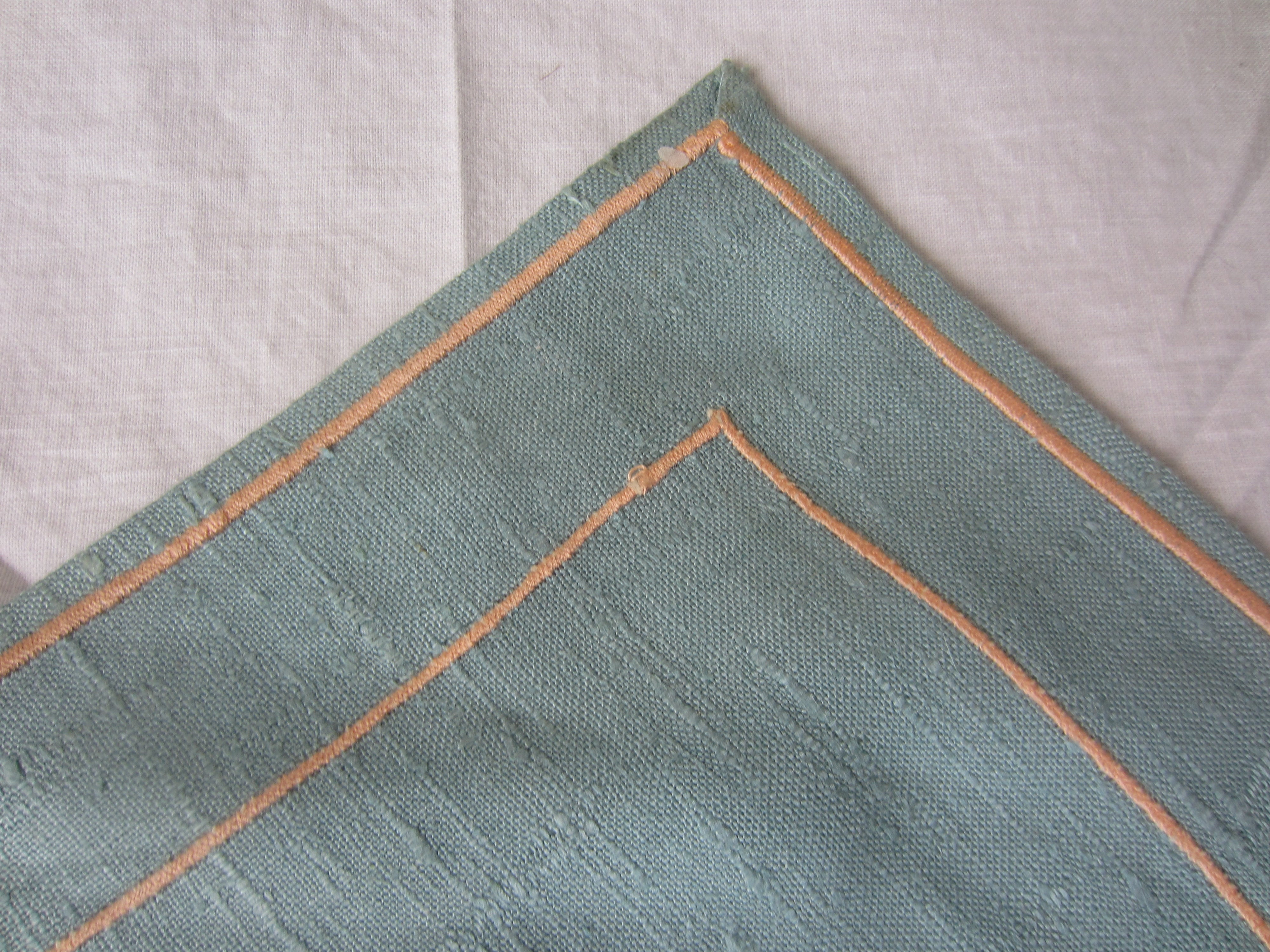Blue and Peach Linen Table Set