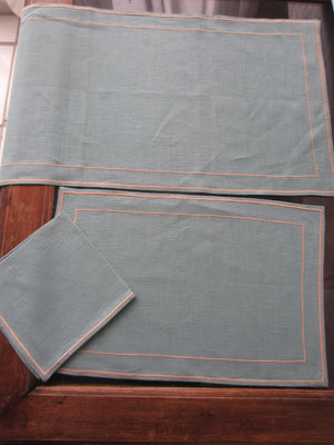 Blue and Peach Linen Table Set