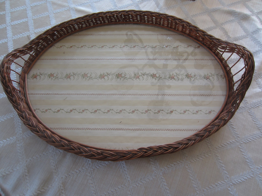 Vintage Rattan Wicker Serving Tray